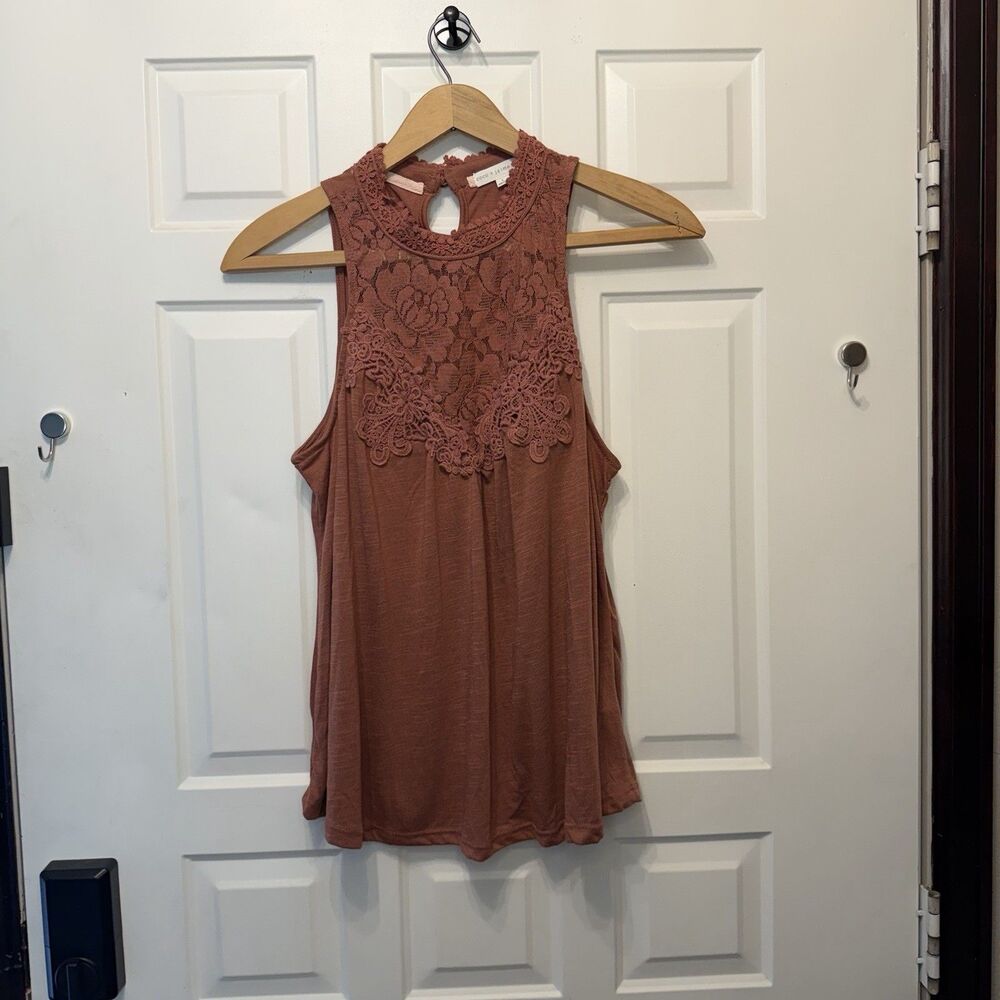 Coco + Jaimeson Women’s Lace Crochet Sleeveless Tank Top Rust Coral Red Size L